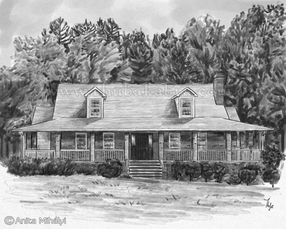 House Sketch From Photo Watercolor Artwork