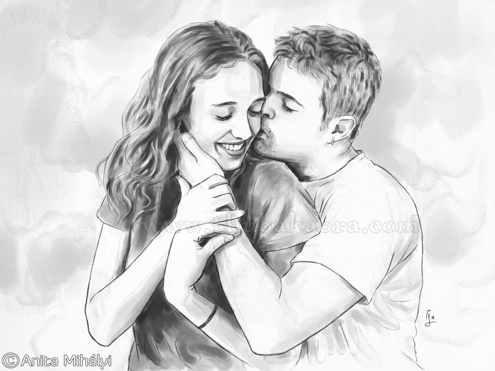 Kissing Couple Watercolor Portrait